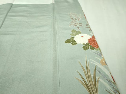 平和屋本店■極上　中国三大刺繍　スワトウ刺繍　汕頭刺繍　総刺繍　訪問着　鴛鴦草花文　秘色色地　金糸　逸品　DZAA6633kh5