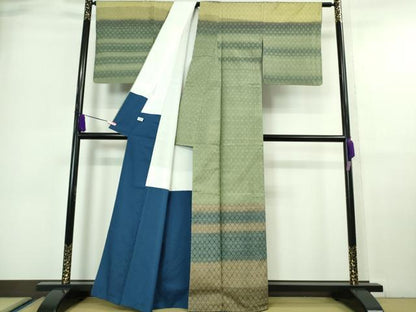 平和屋本店■超希少　日本工芸会正会員　秋山眞和　綾の手紬　訪問着　手織　本藍染　逸品　DZAA6639kh5