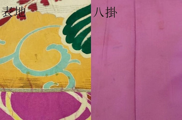 平和屋本店■極上　アンティーク　大正ロマン　振袖　駒刺繍　扇面花鳥文　金彩　逸品　DZAA6649kh5