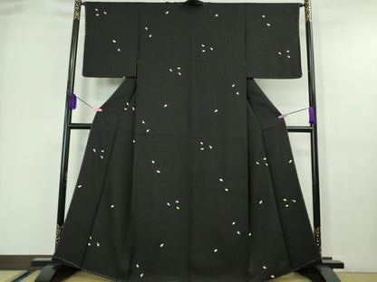平和屋本店■極上　小紋　舞桜　黒地　金彩　逸品　未使用　DZAA6659kh5