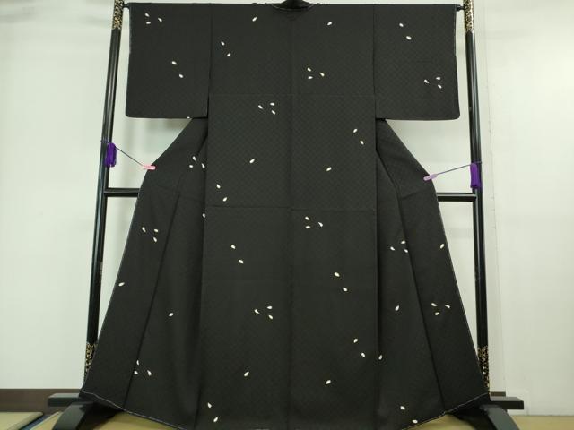 平和屋本店■極上　小紋　舞桜　黒地　金彩　逸品　未使用　DZAA6659kh5