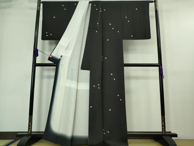 平和屋本店■極上　小紋　舞桜　黒地　金彩　逸品　未使用　DZAA6659kh5