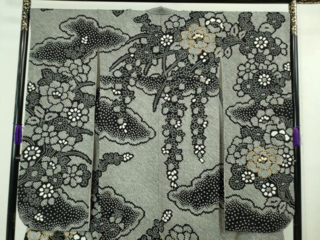 平和屋本店■極上　振袖　駒刺繍　絞り　吉祥花文　黒地　逸品　DZAA6661kh5