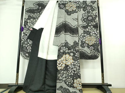 平和屋本店■極上　振袖　駒刺繍　絞り　吉祥花文　黒地　逸品　DZAA6661kh5