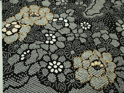 平和屋本店■極上　振袖　駒刺繍　絞り　吉祥花文　黒地　逸品　DZAA6661kh5