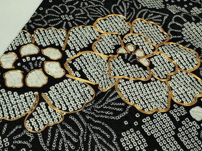 平和屋本店■極上　振袖　駒刺繍　絞り　吉祥花文　黒地　逸品　DZAA6661kh5