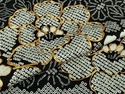 平和屋本店■極上　振袖　駒刺繍　絞り　吉祥花文　黒地　逸品　DZAA6661kh5