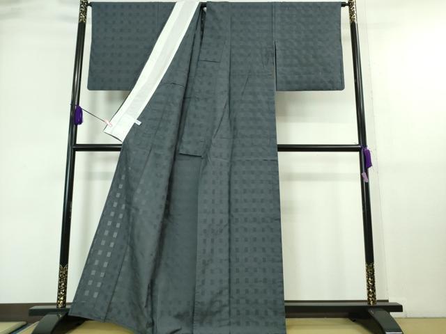 平和屋本店▽極上 花絽織 お召 単衣 色無地 鉄御納戸色 そう美謹製 証紙付き 逸品 DZAA6664kh5