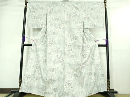 平和屋本店▽極上　白紬　単衣　草花文　逸品　DZAA6667kh5