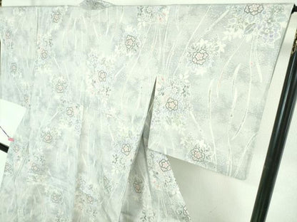 平和屋本店▽極上　白紬　単衣　草花文　逸品　DZAA6667kh5