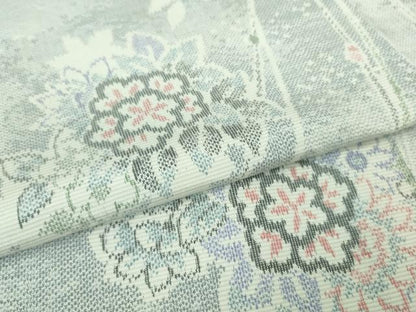 平和屋本店▽極上　白紬　単衣　草花文　逸品　DZAA6667kh5