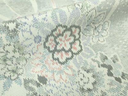 平和屋本店▽極上　白紬　単衣　草花文　逸品　DZAA6667kh5