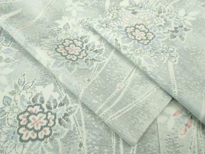 平和屋本店▽極上　白紬　単衣　草花文　逸品　DZAA6667kh5