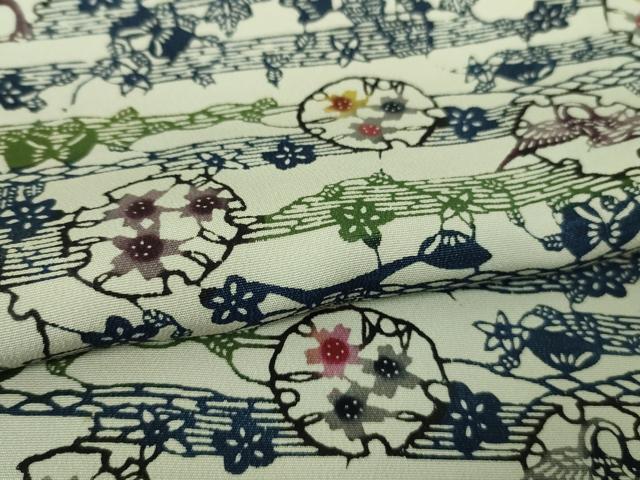 平和屋本店■最高級　城間栄順　本場琉球紅型　小紋　花鳥風景　絹鼠色地　参考資料付き　逸品　DZAA6671kh5