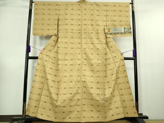 平和屋本店■極上　国指定重要無形文化財　本場久米島紬　単衣　山城ツル作　手織　草木染　泥染　証紙付き　逸品　DZAA6675kh5