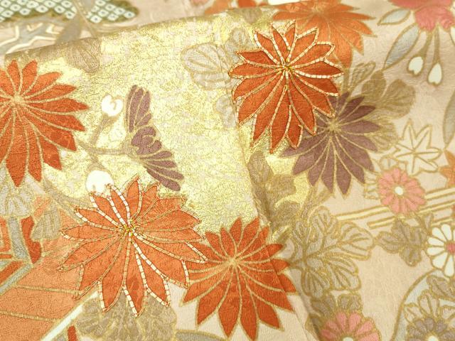 平和屋本店■極上　訪問着　単衣　駒刺繍　風景吉祥花文　象牙色地　金彩　ますいわ屋扱い　逸品　DZAA6676kh5