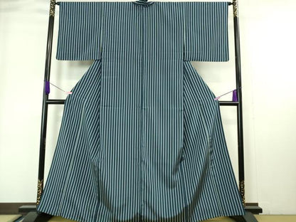 平和屋本店▽極上 お召 単衣 縞 証紙付き 逸品 DZAA6687kh5