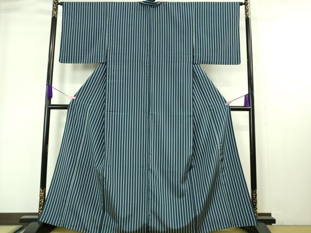 平和屋本店▽極上 お召 単衣 縞 証紙付き 逸品 DZAA6687kh5