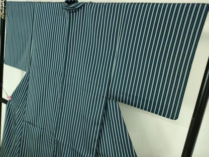 平和屋本店▽極上 お召 単衣 縞 証紙付き 逸品 DZAA6687kh5