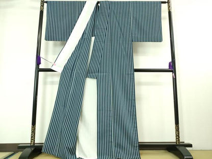平和屋本店▽極上 お召 単衣 縞 証紙付き 逸品 DZAA6687kh5