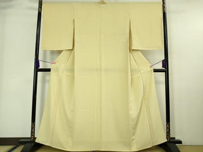 平和屋本店■極上　小紋　単衣　桜尽くし　女郎花色地　反端付き　逸品　未使用　DZAA6691kh5