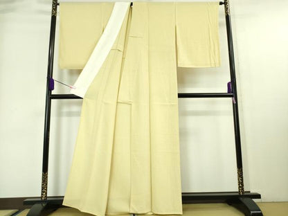 平和屋本店■極上　小紋　単衣　桜尽くし　女郎花色地　反端付き　逸品　未使用　DZAA6691kh5