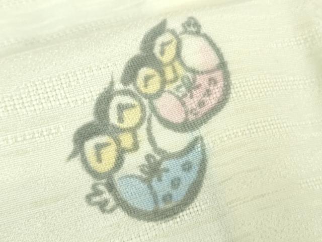 平和屋本店▽極上 小紋 単衣 梟 ふくろう 霞紋紗 京都きもの友禅扱い 逸品 DZAA6693kh5