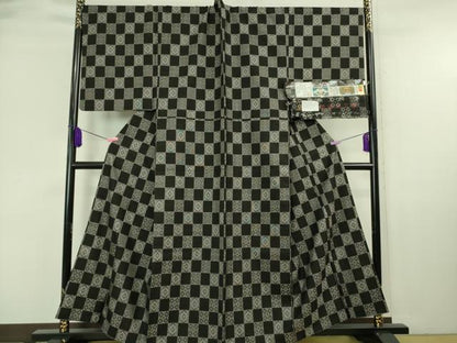 平和屋本店■極上 男性 現代龍郷絣 本場大島紬 キングサイズ 9マルキ 古代染色純泥染 純手織 市松 興純工房謹製 ほていや 逸品 DZAA6695kh5