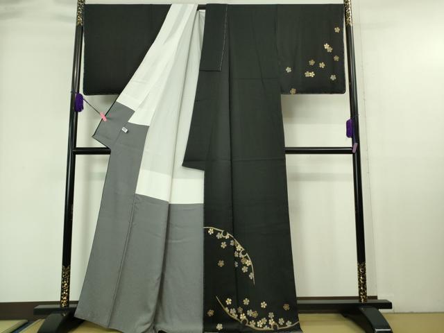 平和屋本店■極上　キモノデザイナー　斉藤上太郎　訪問着　雪輪　舞花　黒地　金彩　逸品　未使用　DZAA6699kh5