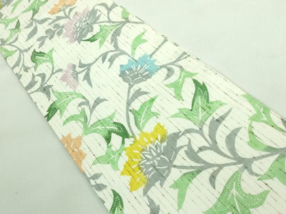 平和屋着物●極上 半幅帯 型染め ぜんまい紬 更紗花文 逸品 未使用 DZAA6711kh5