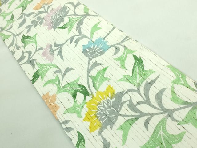 平和屋着物●極上 半幅帯 型染め ぜんまい紬 更紗花文 逸品 未使用 DZAA6711kh5