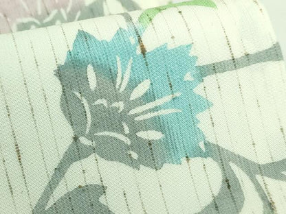 平和屋着物●極上 半幅帯 型染め ぜんまい紬 更紗花文 逸品 未使用 DZAA6711kh5