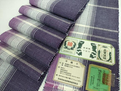 平和屋着物■極上　半幅帯　結城紬　平織り　横段文　奥順謹製　やまと誂製　証紙付き　逸品　DZAA6712kh5