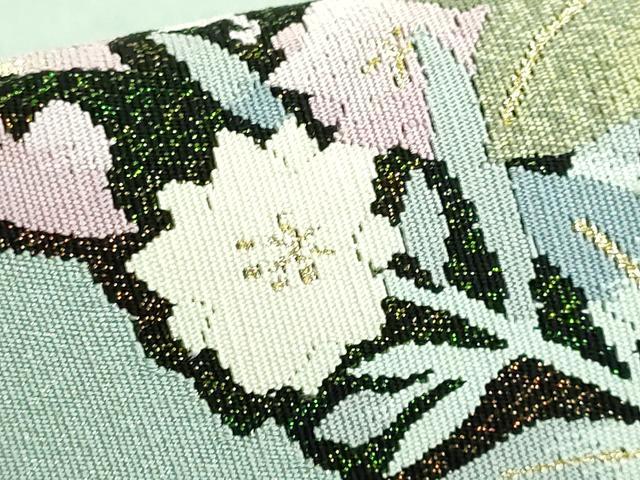 平和屋着物●極上 爪掻き本綴れ 八寸名古屋帯 草花文 薄雲鼠色地 金銀糸 逸品 DZAA6726kh5