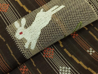 平和屋着物■極上　夏物　八寸名古屋帯　刺繍　紬地　兎　逸品　DZAA6730kh5