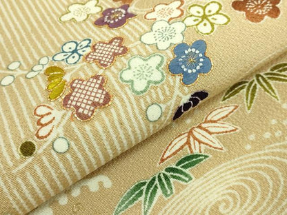 平和屋本店■極上　九寸開き名古屋帯　駒刺繍　御所解文　金糸　伽羅色地　鬼しぼ縮緬　逸品　DZAA6731kh5