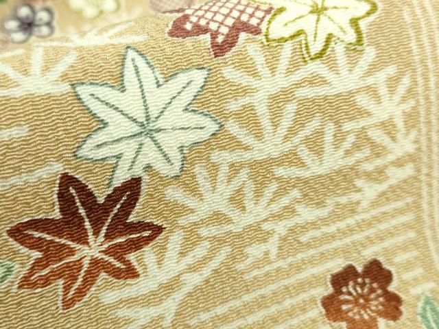 平和屋本店■極上　九寸開き名古屋帯　駒刺繍　御所解文　金糸　伽羅色地　鬼しぼ縮緬　逸品　DZAA6731kh5