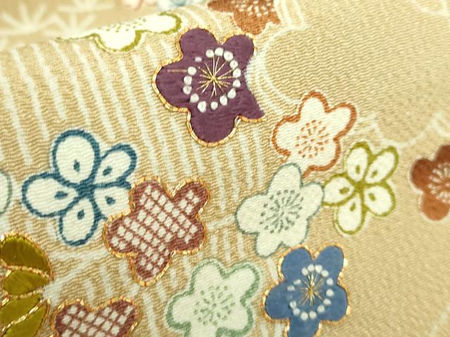 平和屋本店■極上　九寸開き名古屋帯　駒刺繍　御所解文　金糸　伽羅色地　鬼しぼ縮緬　逸品　DZAA6731kh5