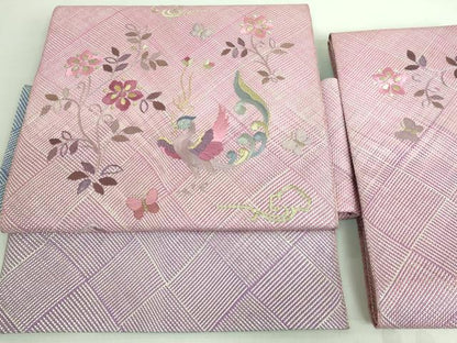 平和屋着物●極上 工芸染織 宮下 つけ帯 刺繍 花喰い鳥 金銀糸 たとう紙付き 逸品 未使用 DZAA6733kh5