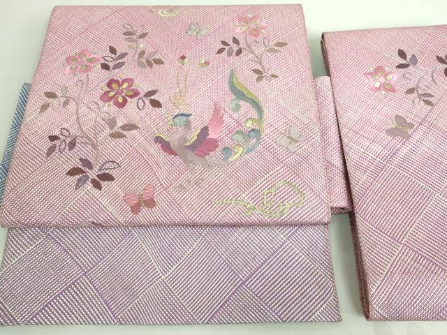 平和屋着物●極上 工芸染織 宮下 つけ帯 刺繍 花喰い鳥 金銀糸 たとう紙付き 逸品 未使用 DZAA6733kh5