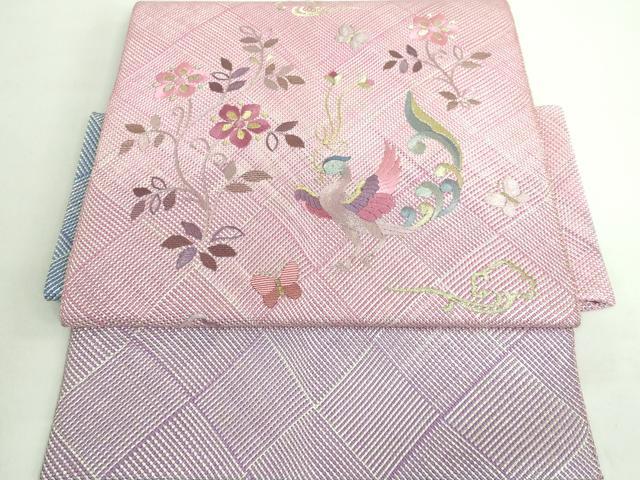平和屋着物●極上 工芸染織 宮下 つけ帯 刺繍 花喰い鳥 金銀糸 たとう紙付き 逸品 未使用 DZAA6733kh5