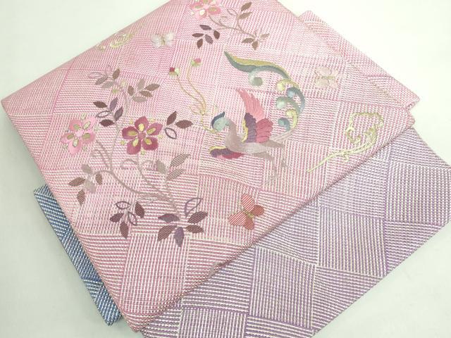 平和屋着物●極上 工芸染織 宮下 つけ帯 刺繍 花喰い鳥 金銀糸 たとう紙付き 逸品 未使用 DZAA6733kh5