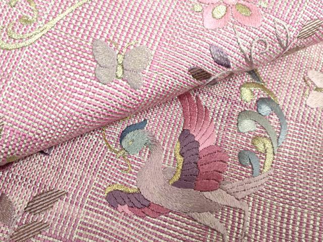 平和屋着物●極上 工芸染織 宮下 つけ帯 刺繍 花喰い鳥 金銀糸 たとう紙付き 逸品 未使用 DZAA6733kh5