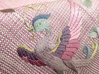 平和屋着物●極上 工芸染織 宮下 つけ帯 刺繍 花喰い鳥 金銀糸 たとう紙付き 逸品 未使用 DZAA6733kh5