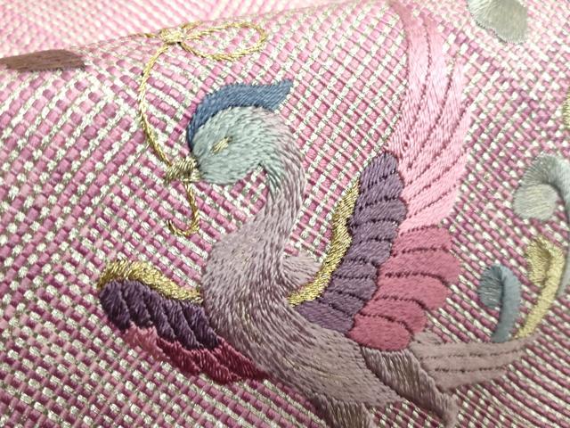 平和屋着物●極上 工芸染織 宮下 つけ帯 刺繍 花喰い鳥 金銀糸 たとう紙付き 逸品 未使用 DZAA6733kh5