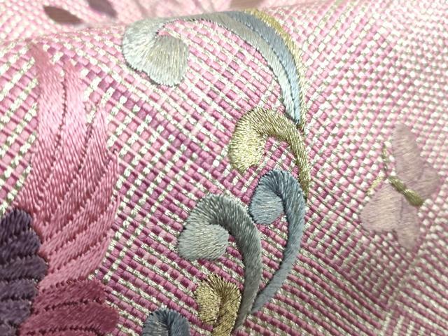 平和屋着物●極上 工芸染織 宮下 つけ帯 刺繍 花喰い鳥 金銀糸 たとう紙付き 逸品 未使用 DZAA6733kh5