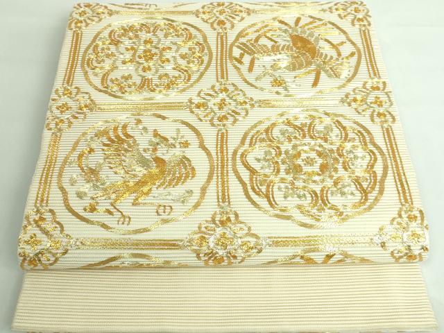 平和屋着物＊極上 夏物 絽綴れ 太鼓柄袋帯 総駒刺繍 格天井花鳥文 金糸 逸品 DZAA6774kh5