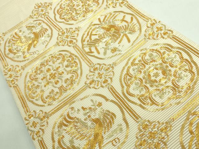 平和屋着物＊極上 夏物 絽綴れ 太鼓柄袋帯 総駒刺繍 格天井花鳥文 金糸 逸品 DZAA6774kh5
