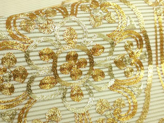 平和屋着物＊極上 夏物 絽綴れ 太鼓柄袋帯 総駒刺繍 格天井花鳥文 金糸 逸品 DZAA6774kh5
