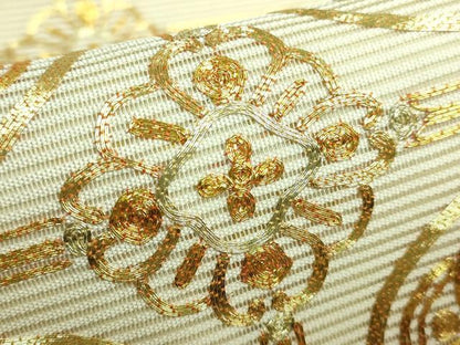 平和屋着物＊極上 夏物 絽綴れ 太鼓柄袋帯 総駒刺繍 格天井花鳥文 金糸 逸品 DZAA6774kh5